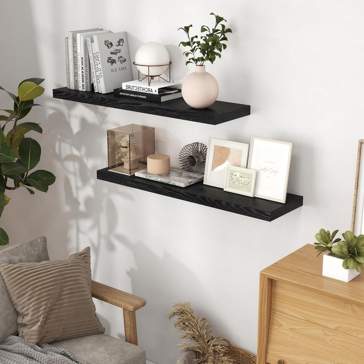 40 Inch Floating Shelves Black, 40" W x 9" D Floating Shelf Set of 2, Farmhouse Wood Wall Shelves