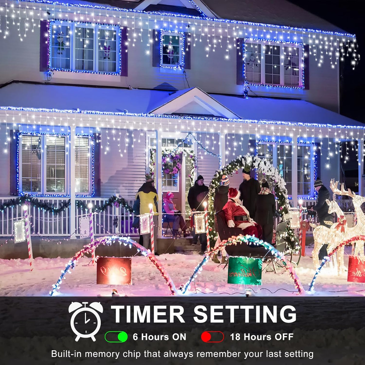 Icicle Christmas Lights, 98FT 1216 LED Icicle Lights for Outside with 228 Drops, 8 Modes Waterproof