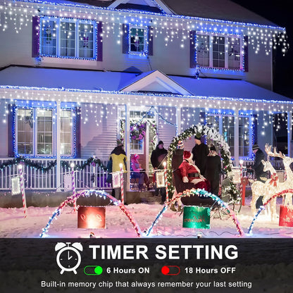 Icicle Christmas Lights, 98FT 1216 LED Icicle Lights for Outside with 228 Drops, 8 Modes Waterproof