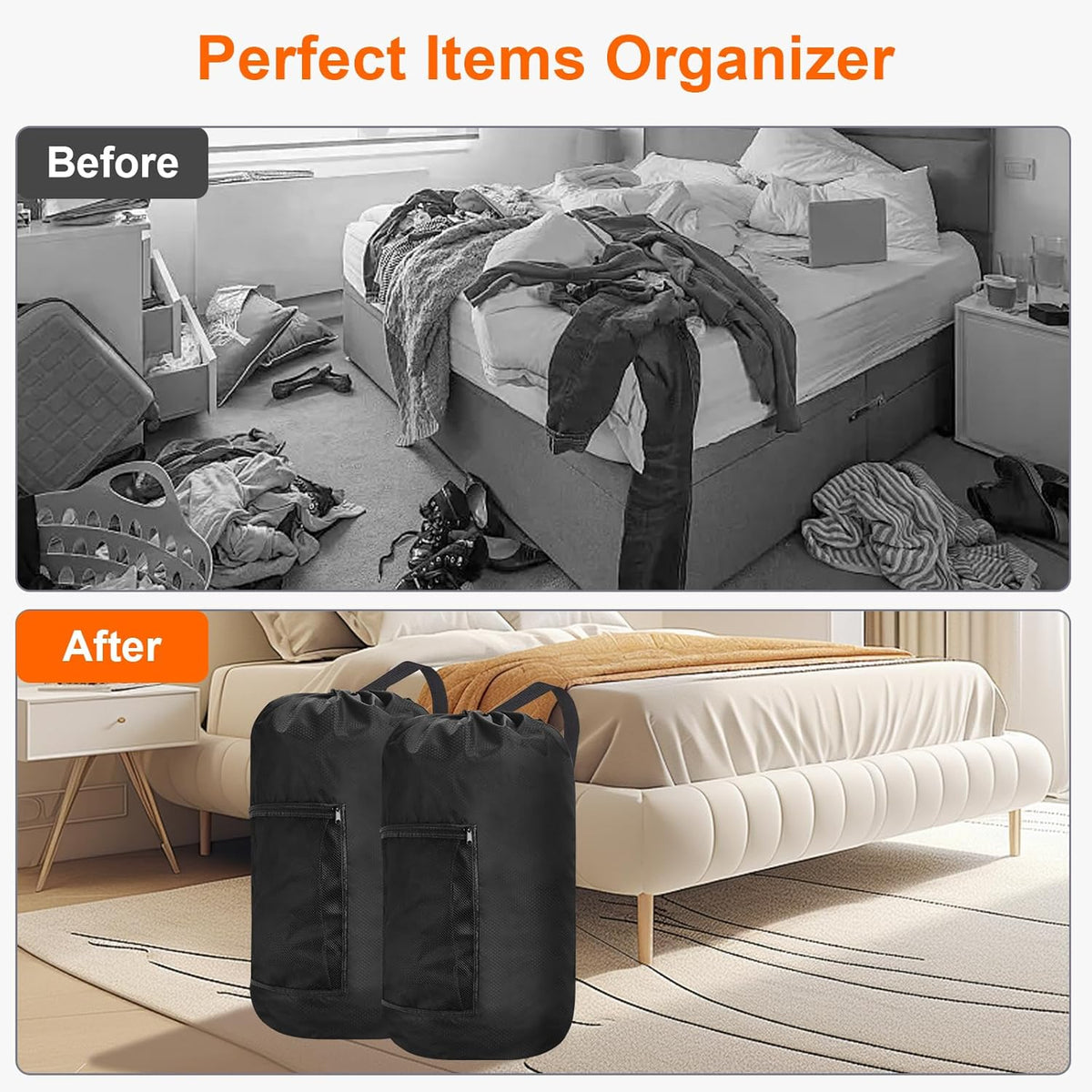 Femuar Laundry Bag Backpack Durable Laundry Bag with Shoulder Straps and Mesh Pockets Portable