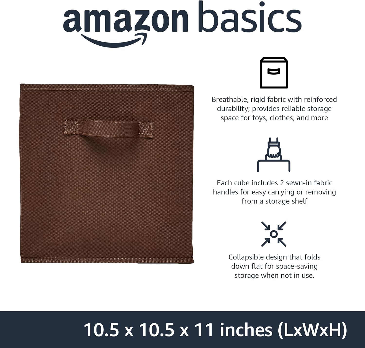 Amazon Basics Cube Organizer Storage Bins Handles, Collapsible Fabric, Pack of 6, 10.5"x10.5"x11"
