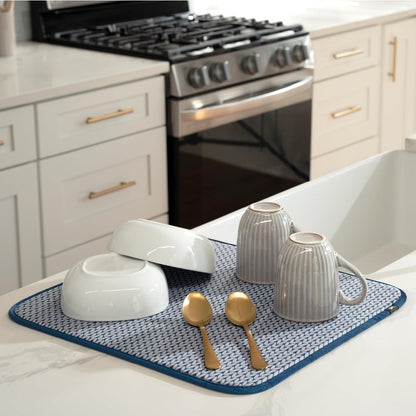 S&T INC. Dish Drying Mat, 16” x 18”, Absorbent Microfiber Kitchen Counter Mat, Dish Drying Pad for