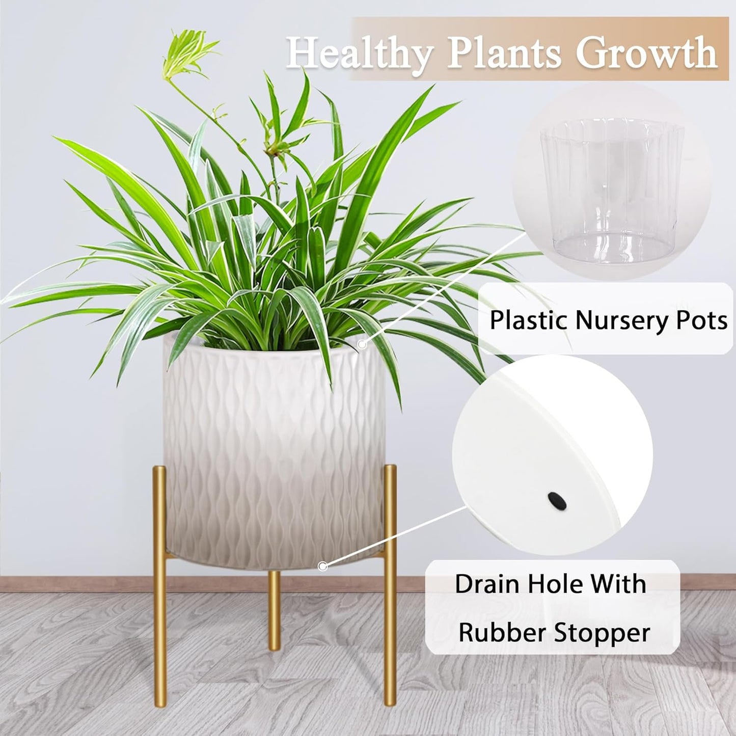 ARNIS Plants Pots with Stand, Set of 2 Indoor Planter Pots, Unique Mid Century Decorative Metal