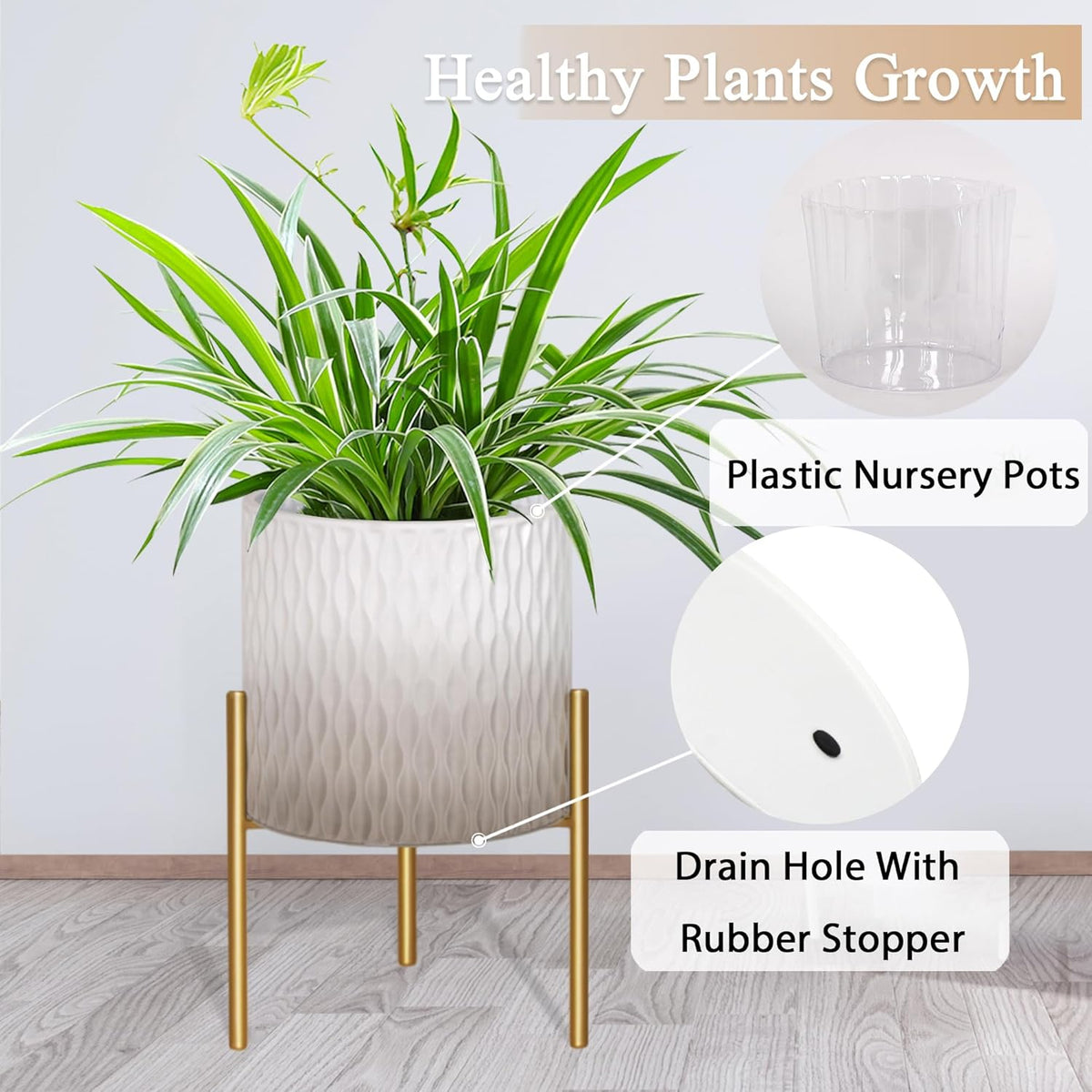 ARNIS Plants Pots with Stand, Set of 2 Indoor Planter Pots, Unique Mid Century Decorative Metal