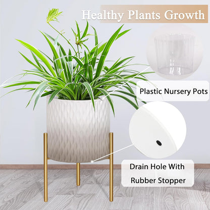 ARNIS Plants Pots with Stand, Set of 2 Indoor Planter Pots, Unique Mid Century Decorative Metal
