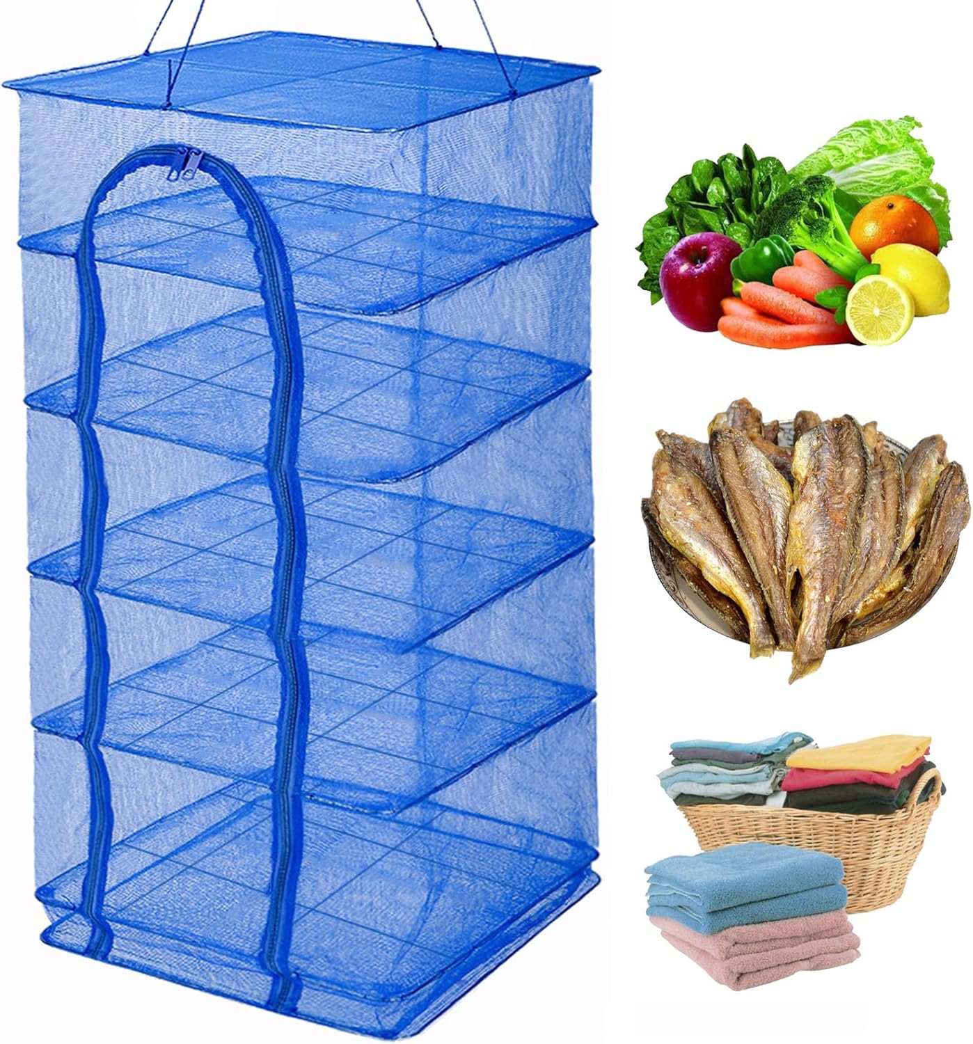 Drying Rack 6 Layers Folding Fish Mesh, Foldable Nylon Netting, Hanging Drying Fish Net, for Shrimp