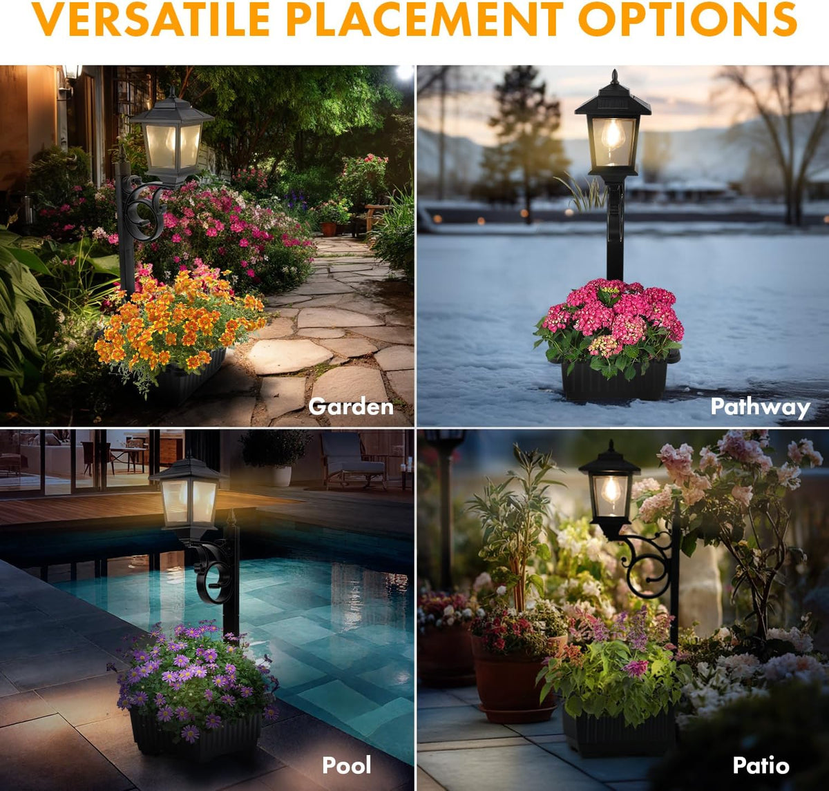 Solar Lamp Post Light with Planter, 2 in 1 Outdoor Flower Pots, Wall Mount or Freestanding