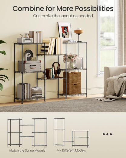 SONGMICS Storage Shelf, Metal Wire Shelving Unit, Adjustable Shelves, for Garage, Bedroom, Living