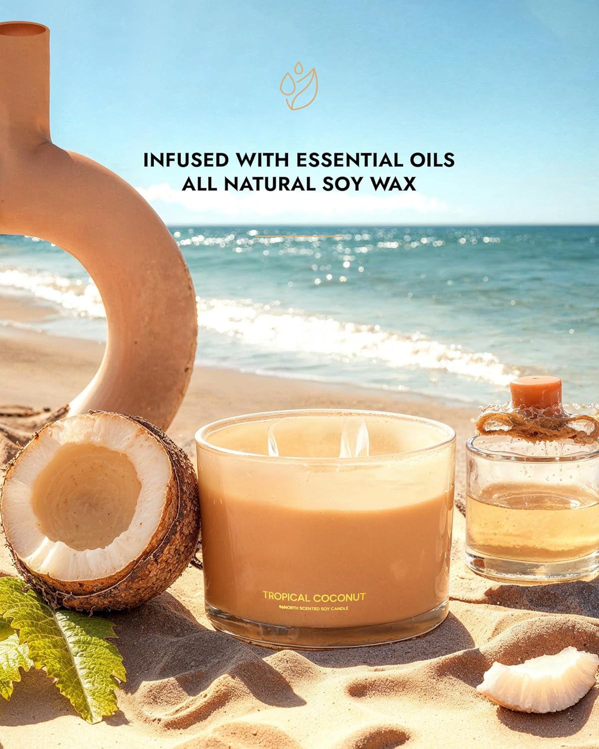 96NORTH Luxury Coconut Soy Candle | Large 3 Wick Jar Candle | Up to 50 Hours Burning Time |
