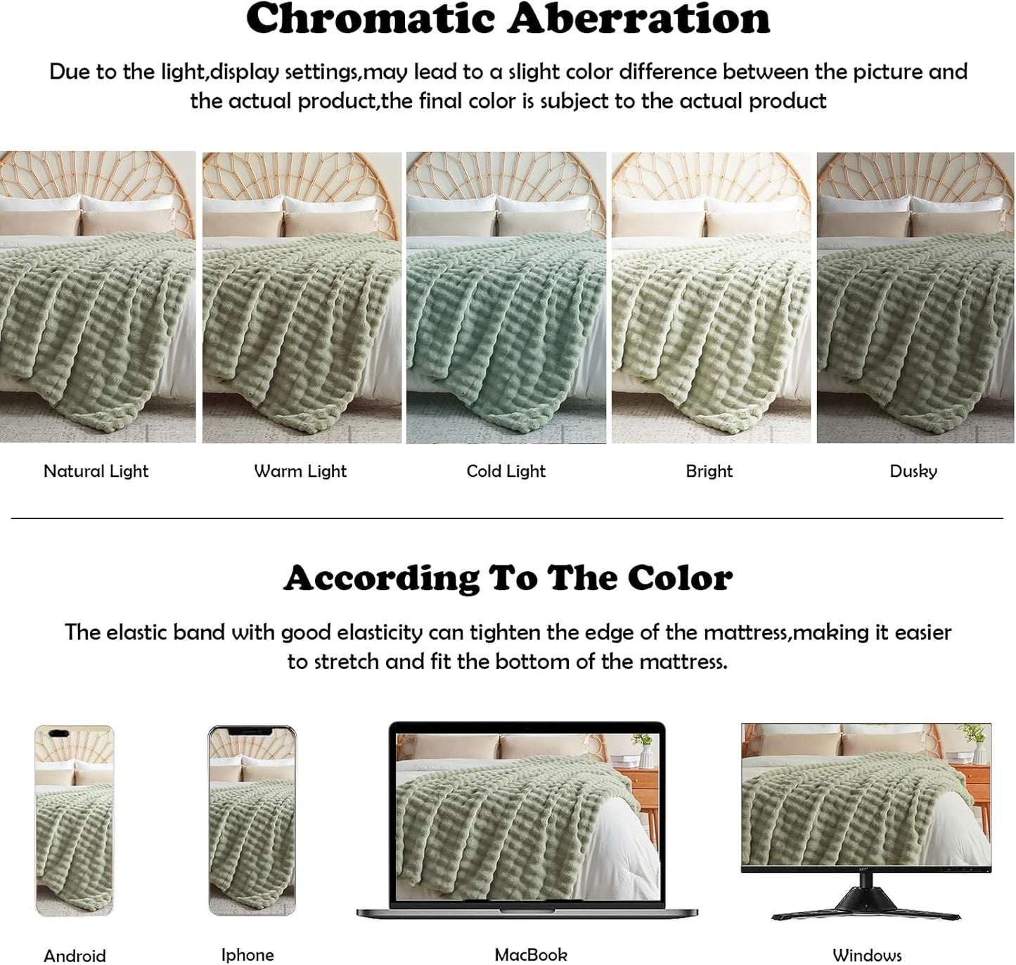NEWCOSPLAY Faux Fur Twin Blanket Sage Green Bubble Blanket Thick Warm Soft for Couch Sofa Bed