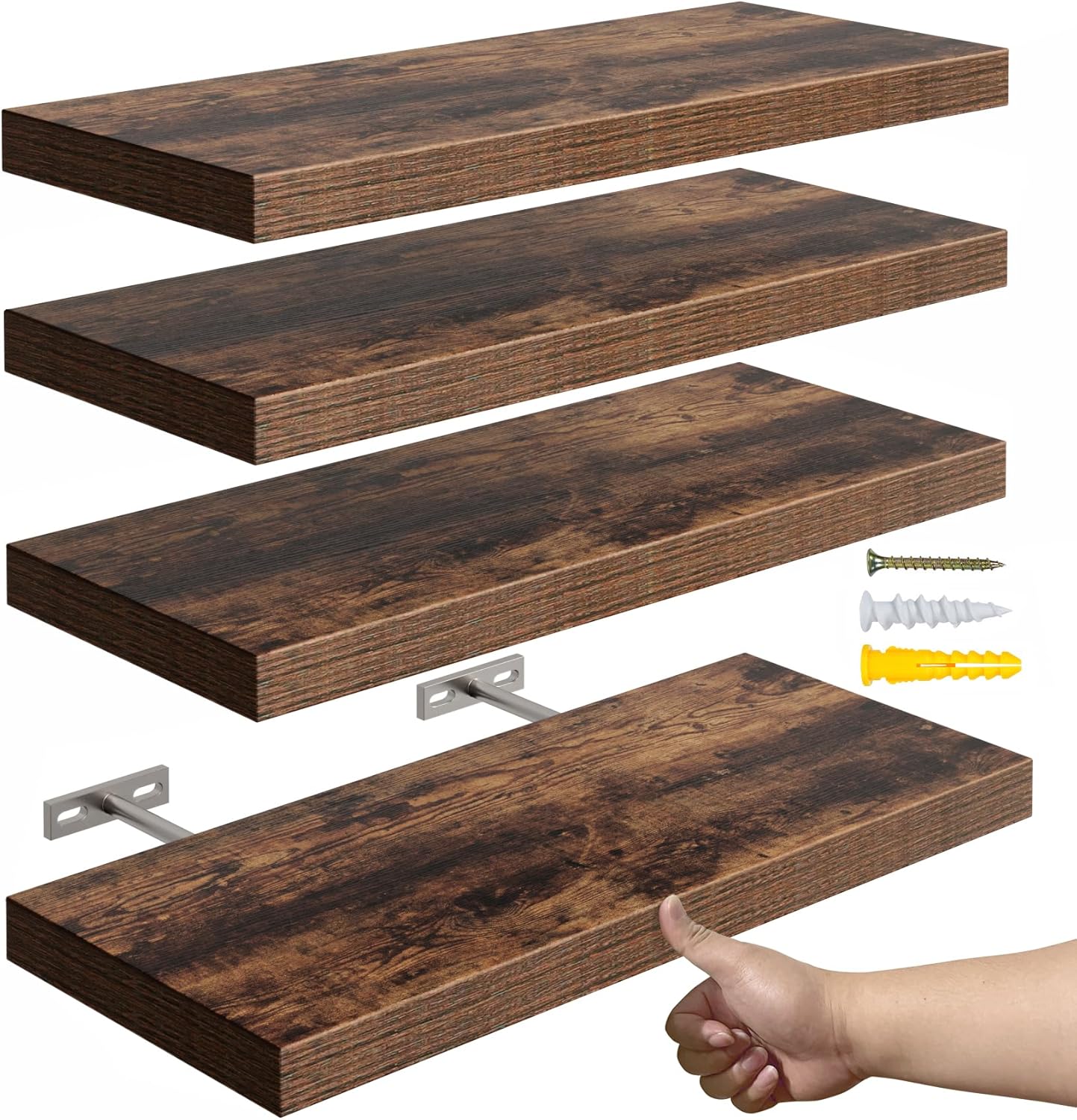 16’’Rustic Brown Floating Shelves for Wall Set of 4,Rustic Wood Shelf for Room