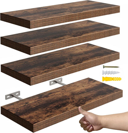 16’’Rustic Brown Floating Shelves for Wall Set of 4,Rustic Wood Shelf for Room
