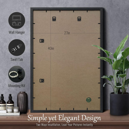 VCK 27x40 Solid Wood Poster Frames Set of 3, Exclusive Woodgrain Black Picture Frame, Wall Mounting
