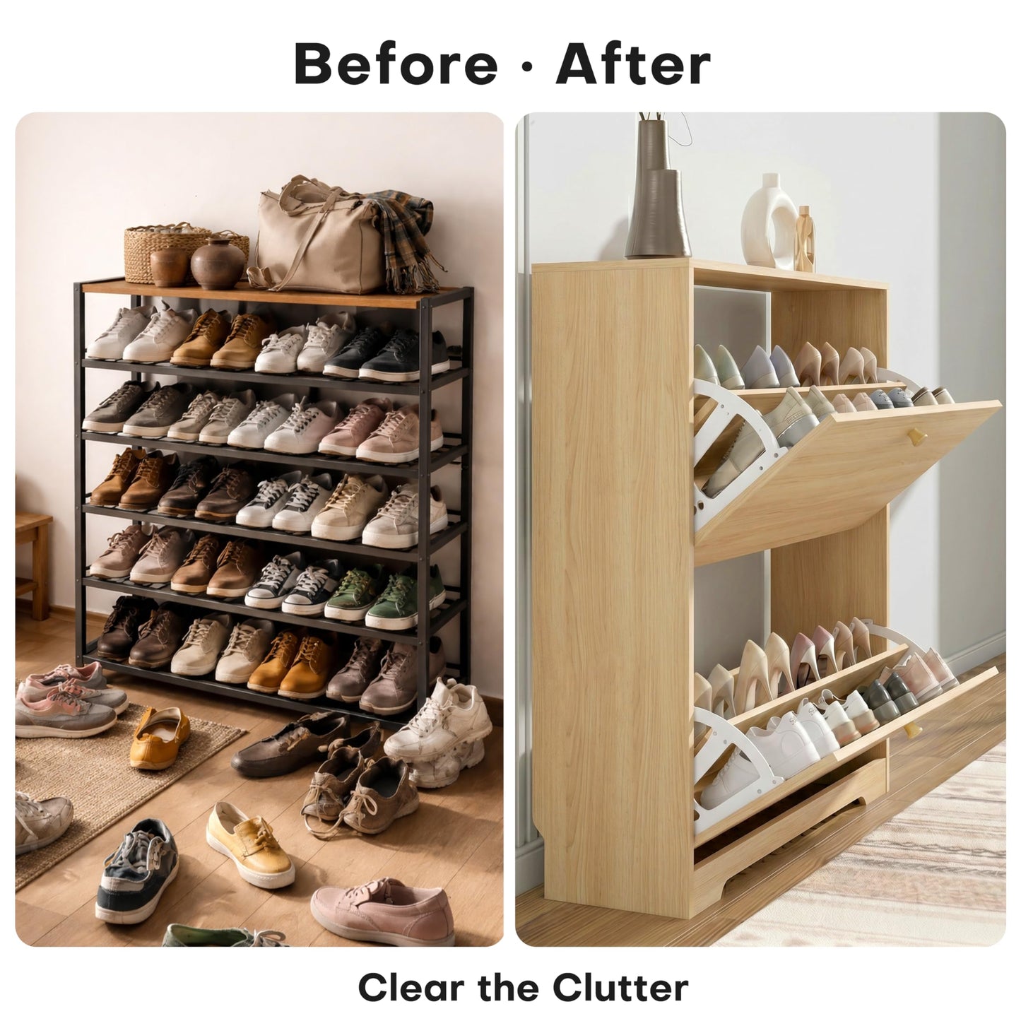 Nicetree Shoe Cabinet with 2 Flip Drawers, Narrow Shoe Organizer Cabinet, Freestanding Shoe Rack