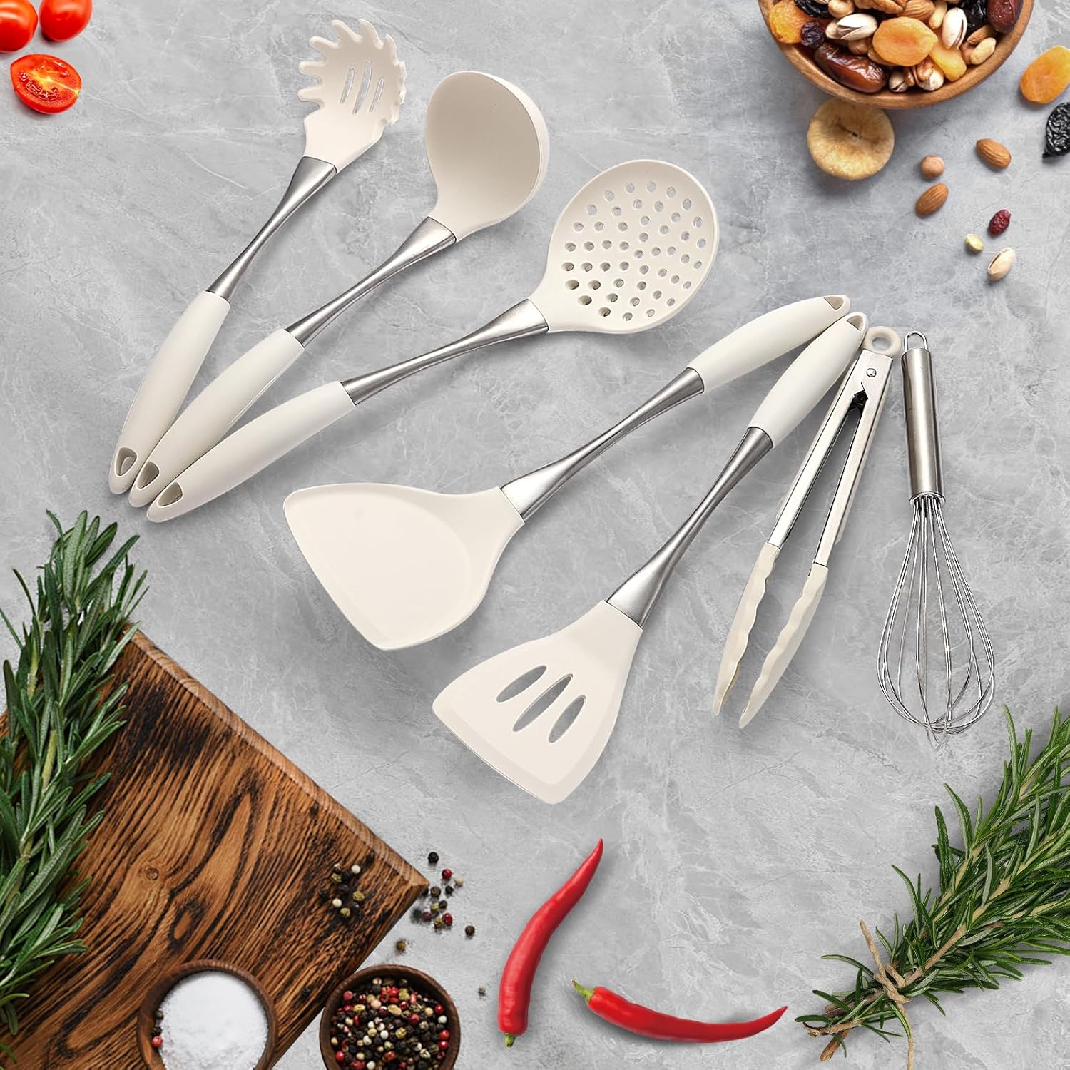 Premium White Silicone Cooking Utensils Set-Non-Toxic, Heat Resistant, BPA Free Kitchen Utensils