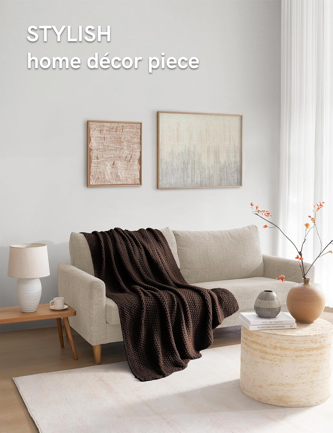 YnM Chunky Cotton Knit Throw Blanket, Cable Knit Throws for Bed Couch Sofa, Comfy & Relaxing