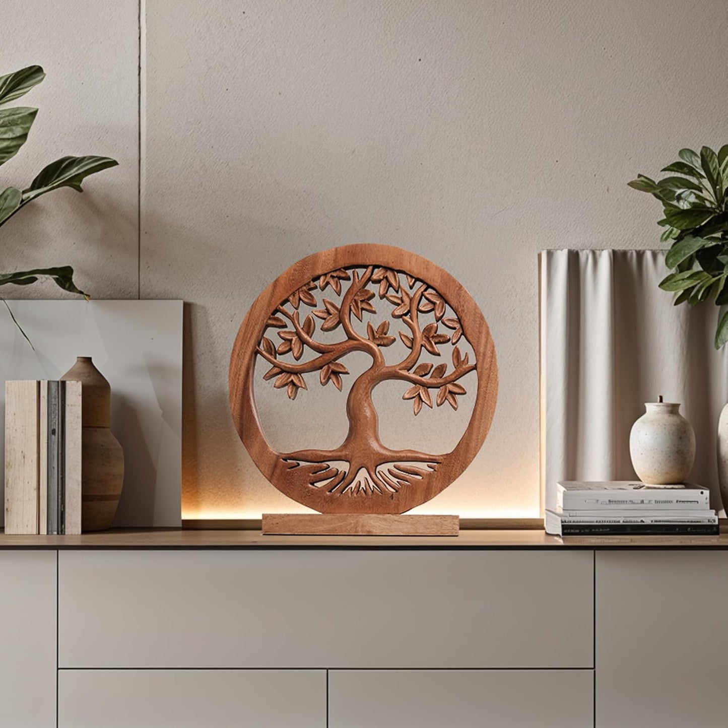 Decozen Solid Wood Tree of Life Sculpture - Home Decor, Living Room, Boho, Shelf, Coffee Table