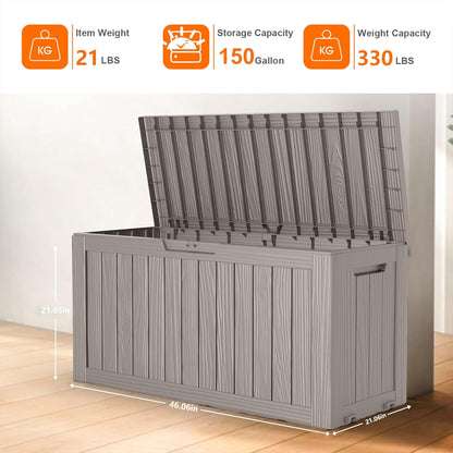 75 Gallon Resin Deck Box, Lockable Patio Outdoor Storage Box for Furniture, Garden Tools and Tools