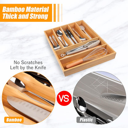 Bellsal Bamboo Silverware Drawer Organizer, Kitchen Utensil Drawer Organizers, 12"x15.7" Utensils