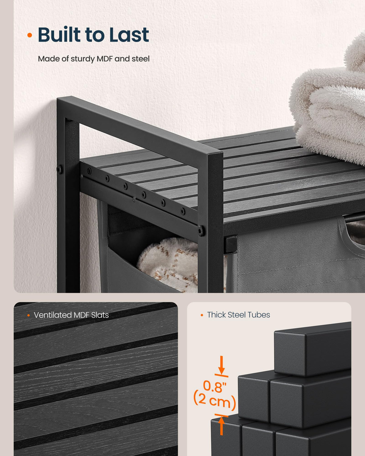 SONGMICS HOME Laundry Basket Sorter with Storage Shelf, Laundry Hamper with Metal Frame, 17.2
