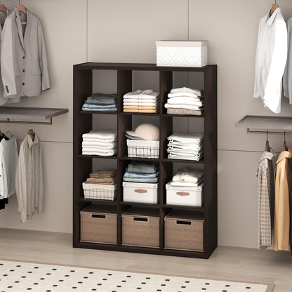 Furinno Cubic Extra Thick 12-Cube Closet Organizers and Storage, Dark Oak