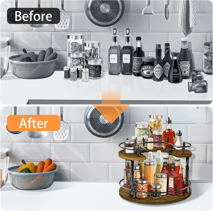 2-Tier Lazy Susan Organizer Turntable Spice Organization U-Shape 11.8" Rotating Spice Rack Height