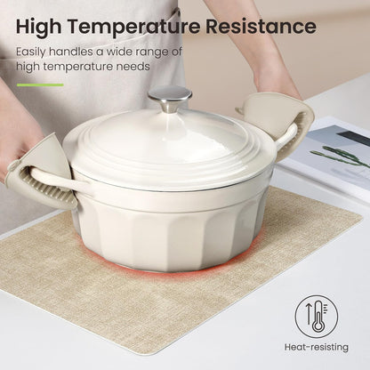 Faux Leather Dual Sided Placemats Set of 6, Square Non-Slip Heat Resistant Placemats with Coaster