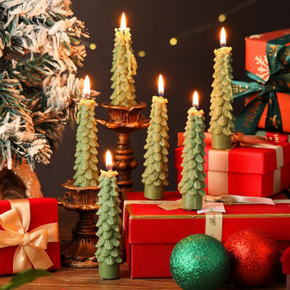 6 Pcs Christmas Tree Shaped Candles Xmas Wax Scented Candles Light Green Decorative Christmas Tree