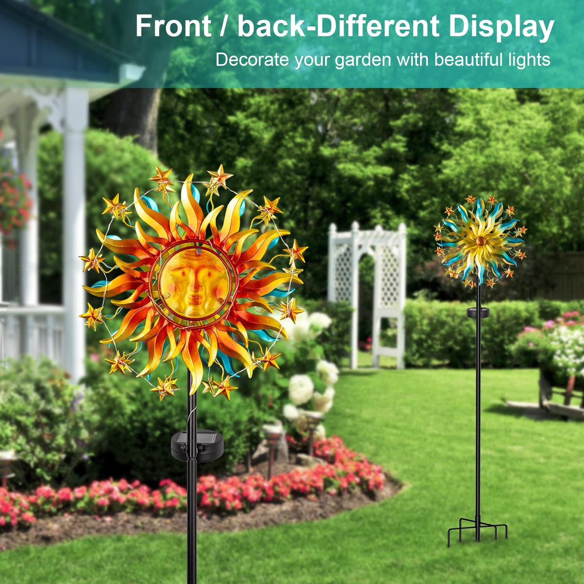 Solar Wind Spinners for Yard and Garden - 60.3 Inch 360° Metal Sun Wind Sculptures Outdoor