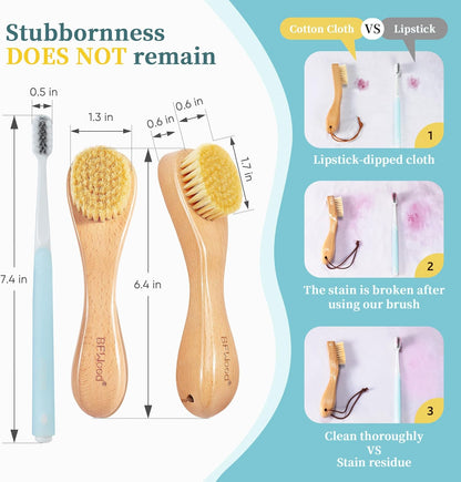 BFWood 2PCS Laundry Stain Brush - Natural Soft Boar Bristles, Removes Tough Stains from Delicate