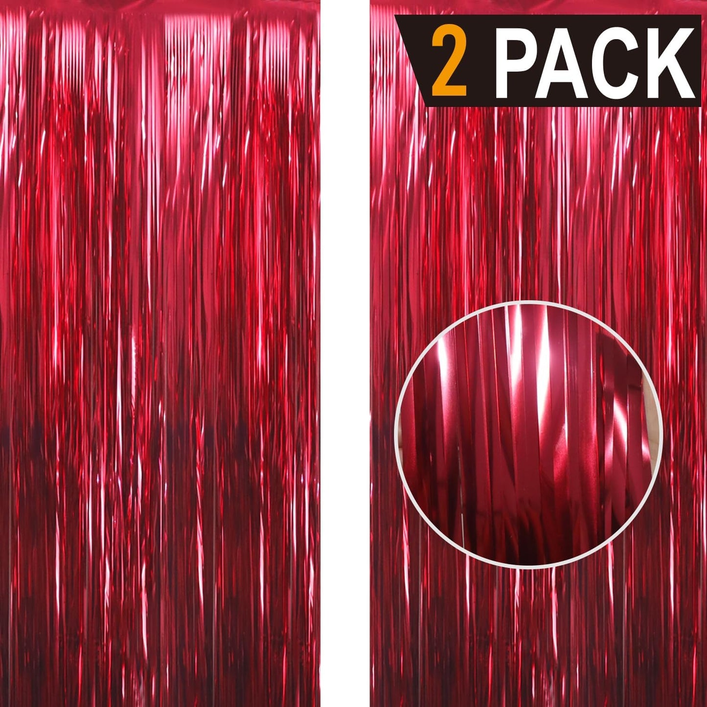 GOER 6.4 ft x 9.8 ft Metallic Tinsel Foil Fringe Curtains,Pack of 2 Party Streamer Backdrop for