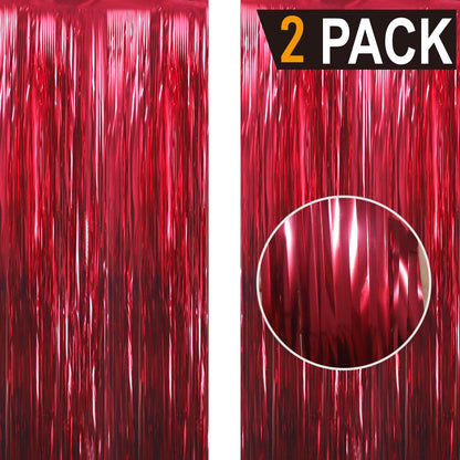 GOER 6.4 ft x 9.8 ft Metallic Tinsel Foil Fringe Curtains,Pack of 2 Party Streamer Backdrop for