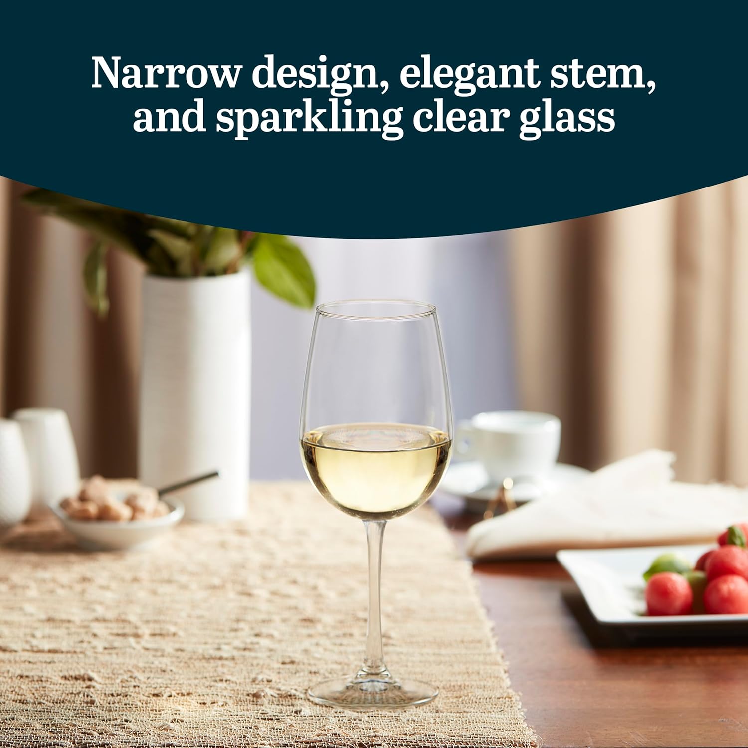 Libbey Vina White Wine Glasses Set of 6, 18.25 Oz Elegant, Fancy Glasses Drinking Set, Stemmed Wine