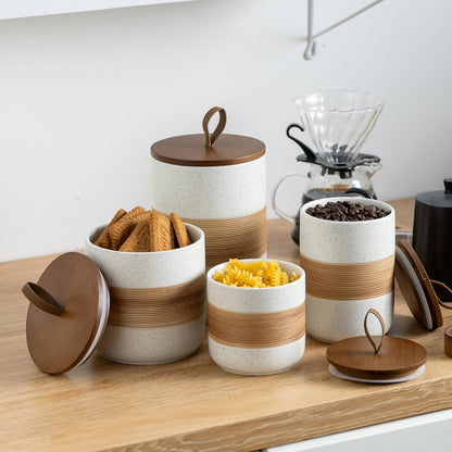 Coffee Container Jar with Lid, Ceramic Kitchen Food Storage Jars for Spice Sugar Cookie, Stackable