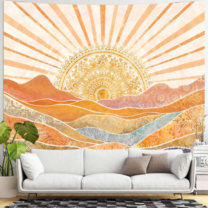 Lunerfex Bohemian Mandala Sunrise Wall Tapestry, Abstract Mountain Scenery Tapestries for Home