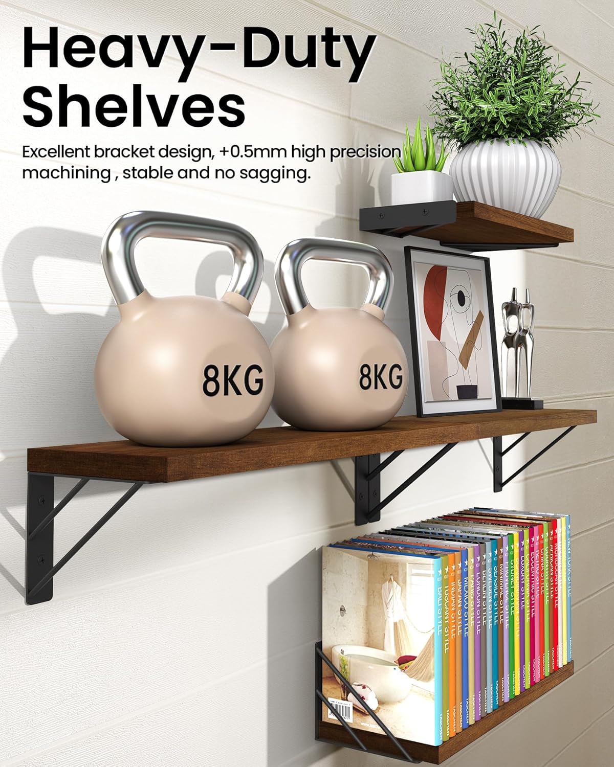 BAYKA Floating Shelves for Wall, Book Shelf for Bedroom, Wall Decor Shelves for Living Room