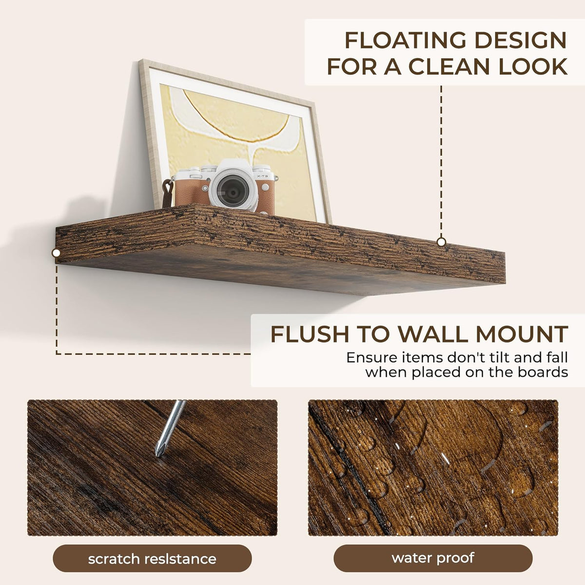 RICHFOCUS 24Inch Floating Shelves for Wall 2 Pack Shelves for Bedroom|Kitchen|Bathroom Wall Mounted
