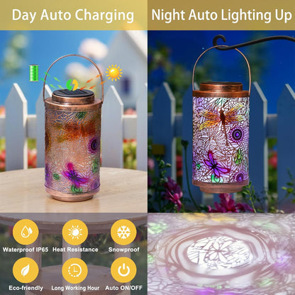 2Pack Solar Outdoor Lanterns Waterproof Multicolor Dragonfly Garden Gifts for Mom Women Backyard