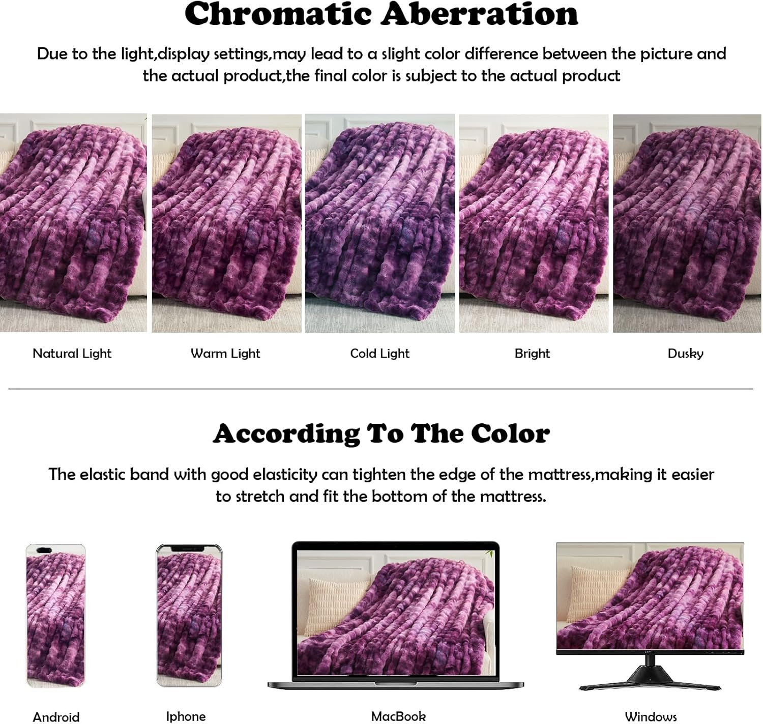 NEWCOSPLAY Faux Fur Twin Blanket Tie-dye Violet Purple Luxury Fluffy Thick Warm Bubble Blanket for