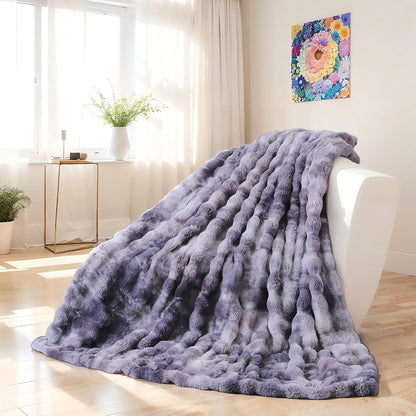 UKELER Soft Faux Fur Throw Blanket 50''x60'' Dark Grey Reversible Shaggy Blanket Plush Thick Fluffy