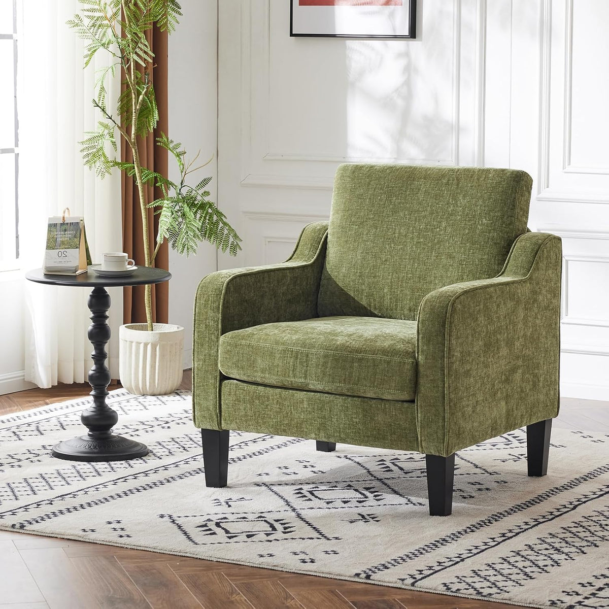 VINGLI Accent Chair for Living Room Chairs Olive Green Reading Chair for Bedroom Scooped Arm Chair