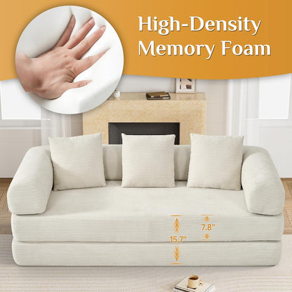 Convertible Sleeper Sofa Bed with Pillow, 4-in-1 Corduroy Folding Mattress Couch with Fixed-Shape