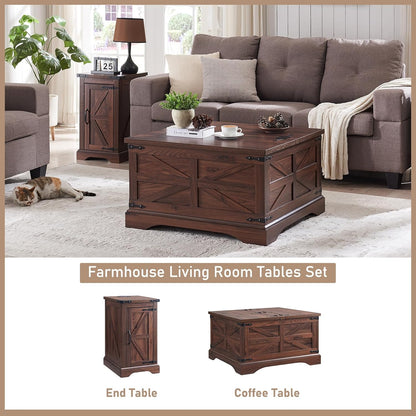 JXQTLINGMU Farmhouse Nightstand Set of 2 with Charging Station, 17" D Rectangular End Table with