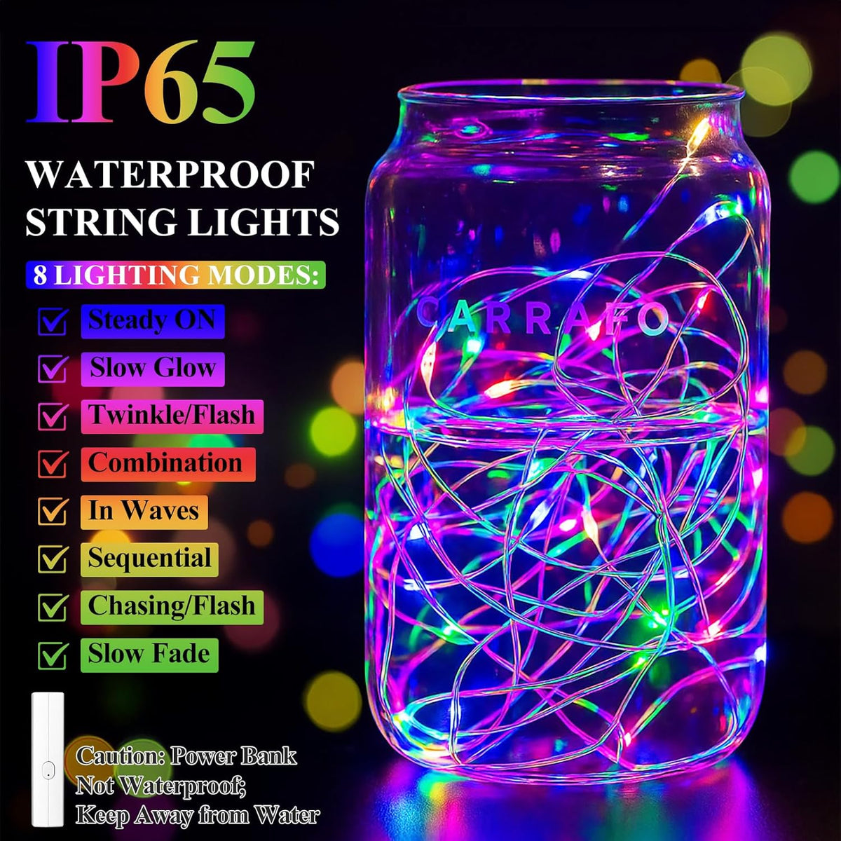 Lakumu 32FT(16*2) Fairy Lights Battery Operated String Lights, Rechargeable Twinkle Lights with