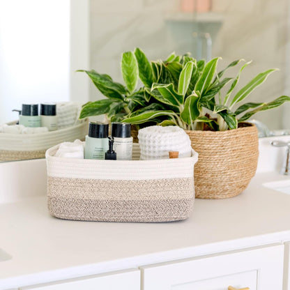 NaturalCozy 13.5”x8.5”x5.5” Storage Baskets for Shelves 3 Pack | Cotton Rope Woven Small Baskets