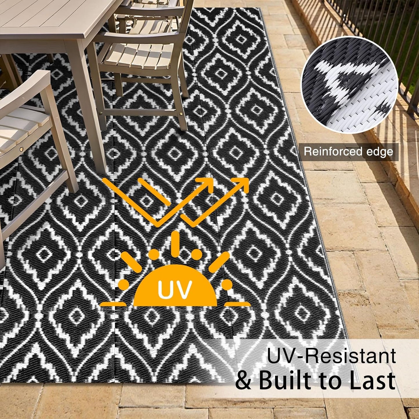 OLANLY Outdoor Rug 5x8 ft Waterproof, Outdoor Plastic Straw Rug with Geometric Pattern Clearance