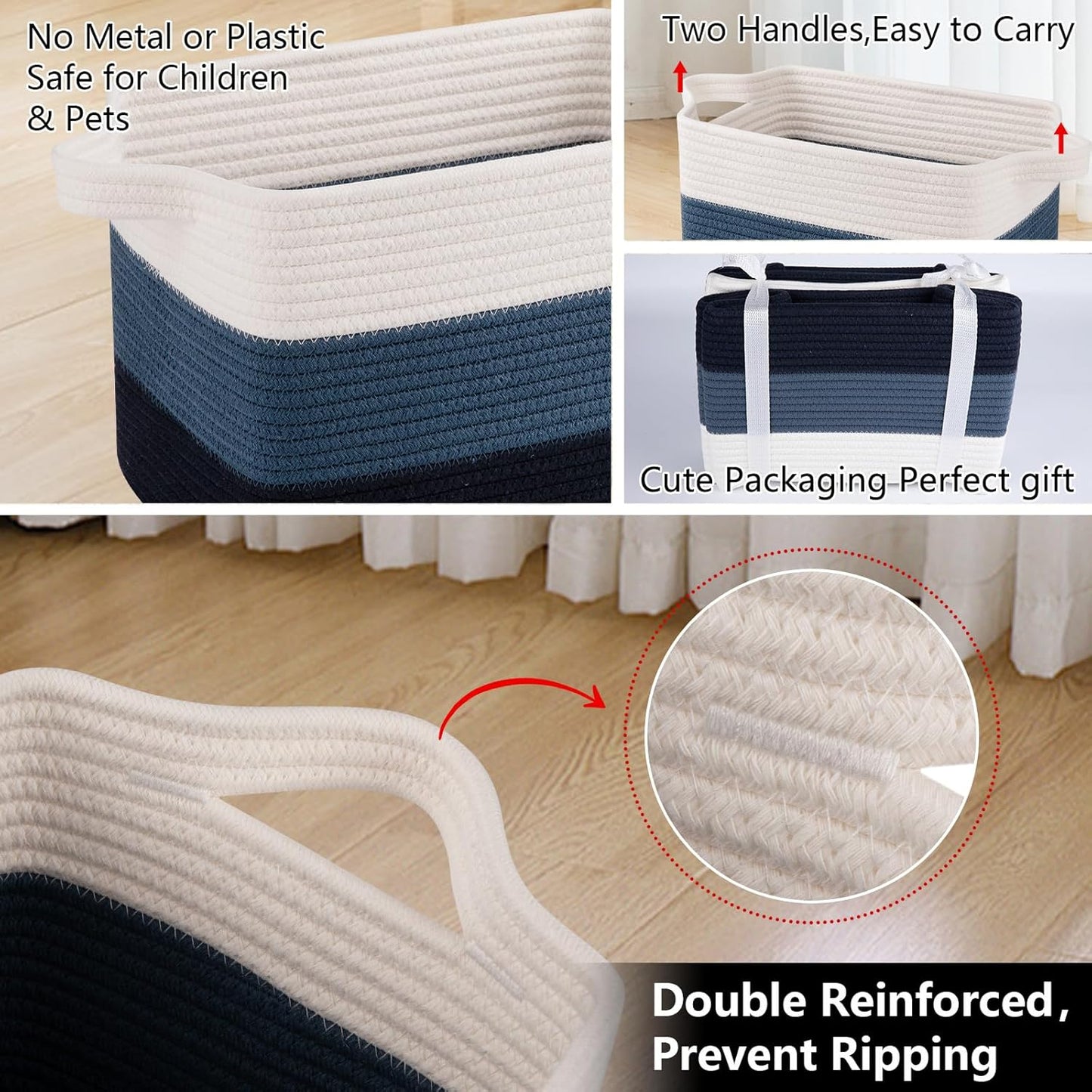 OIAHOMY Storage Basket, Woven Baskets for Storage, Cotton Rope Basket for toys,Towel Baskets for