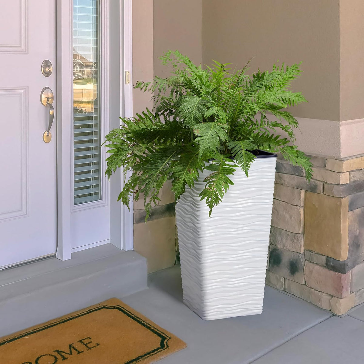 Worth Garden 2-Pack 22" H. White Square Tapered Planter with Inside Pots - Plastic Plant Pots for