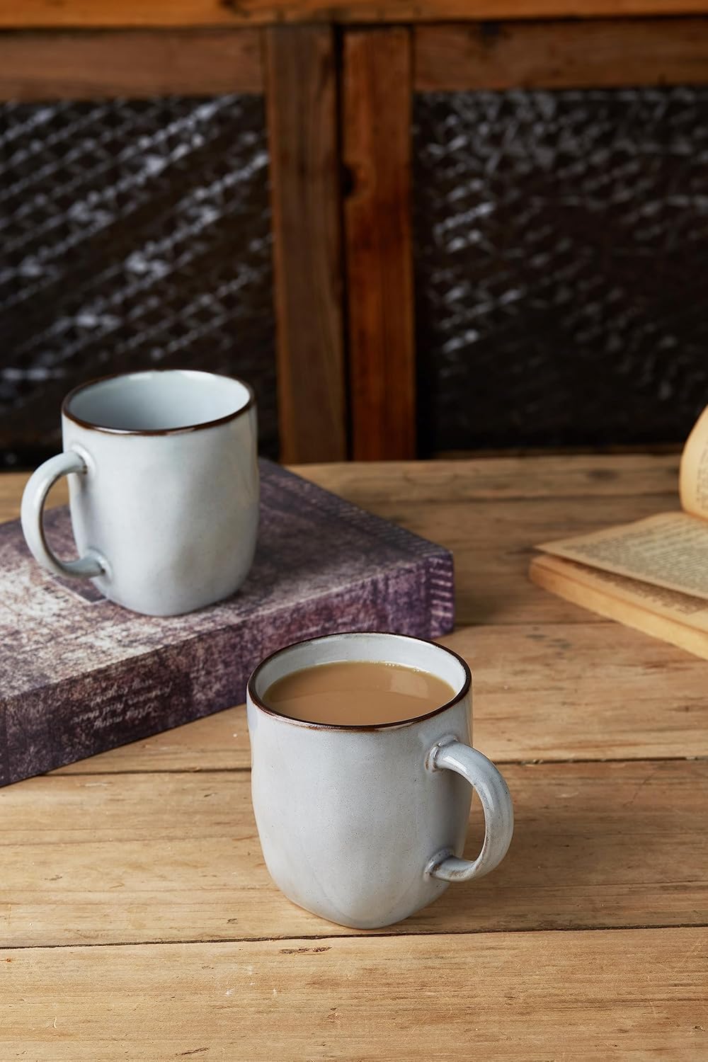famiware Coffee Mugs Set of 4, Ocean Square 13oz Coffee Cup Set with Handle for Cocoa, Milk, Hot