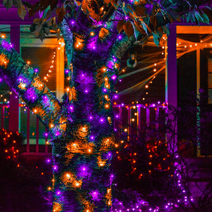 4pk Orange and Purple Solar Halloween Lights Outdoor Waterproof, 400LED 132FT Solar Powered LED
